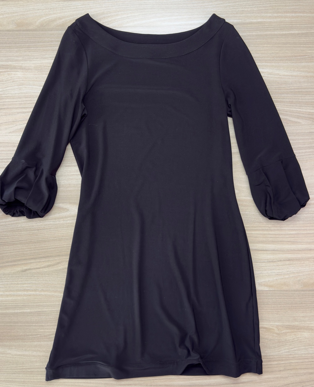White House Black Market Women's Black Dress Size S Knit 3/4 Bell Sleeve Mini